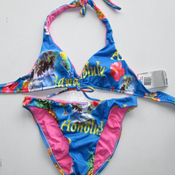 RAJMAN Blue Tropical Print Bikini - Sz Med - NEW - Picture 2 of 11